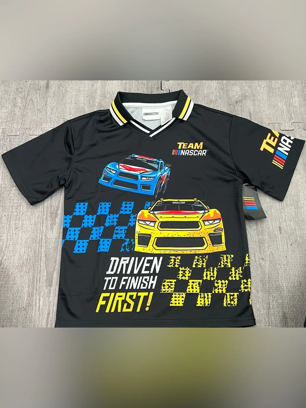 NASCAR Boys 10 Black Graphic Logo V-Neck Polyester Short Sleeve Jersey Tee